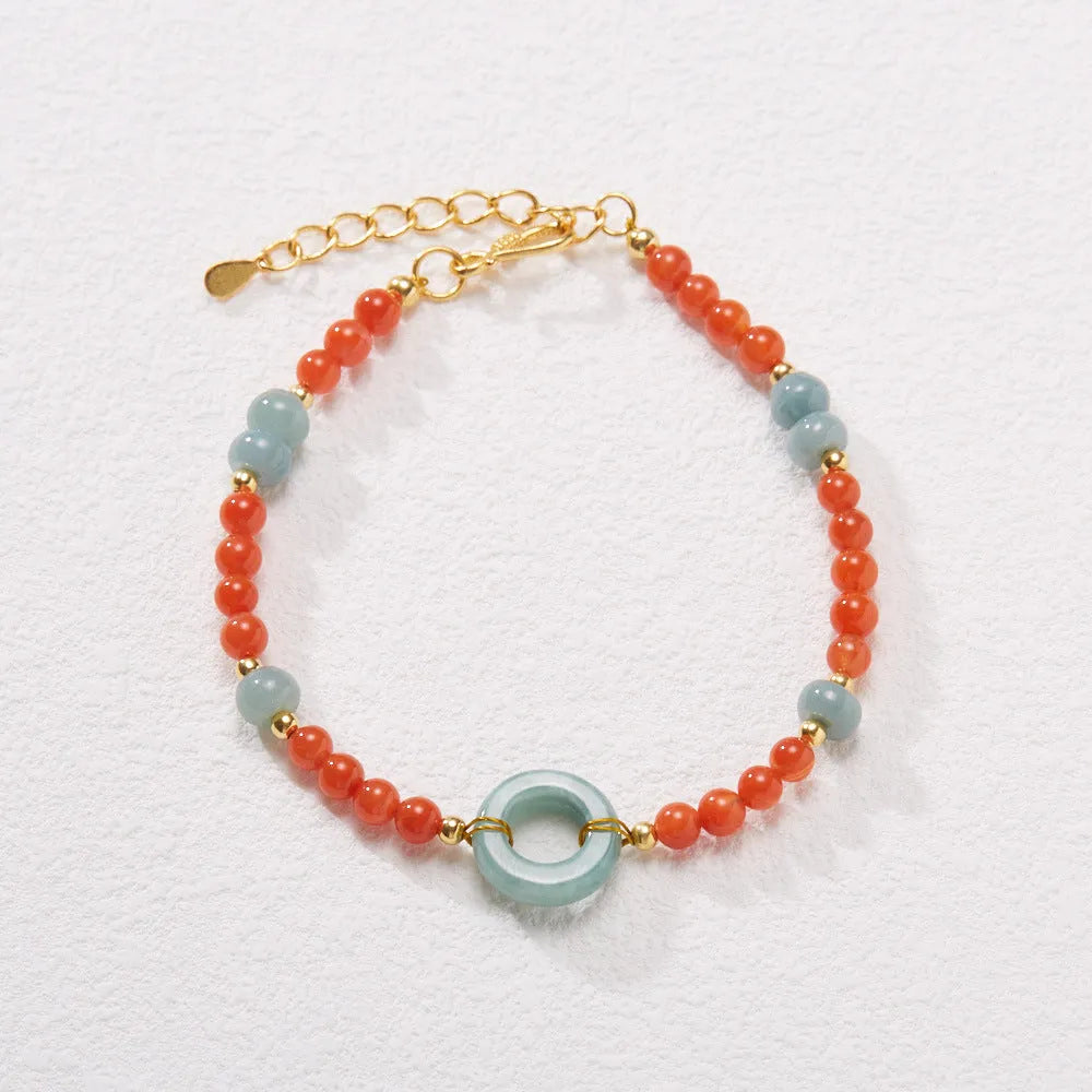 Natural South Red Agate women's bracelet with geometric beads and adjustable safety buckle closure