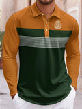 Striped long sleeve button polo shirt, slim fit, chemical fibre blend, sizes S to 6XL
