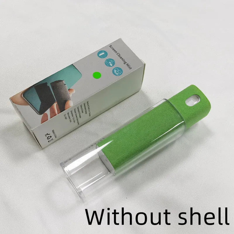 Mobile phone screen cleaner with integrated spray bottle and microfiber in compact black case