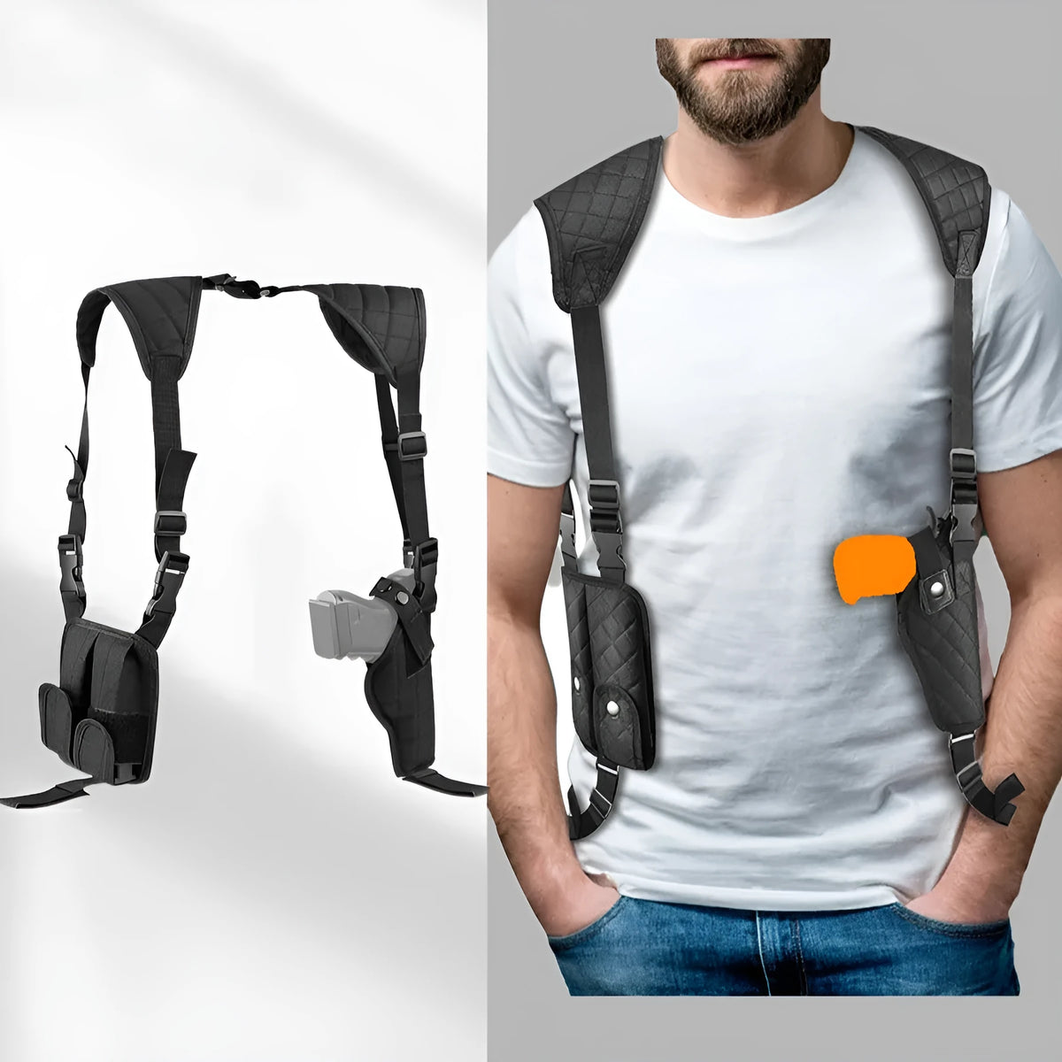 Black underarm shoulder holster bag in Oxford cloth with nylon clip for outdoor sports