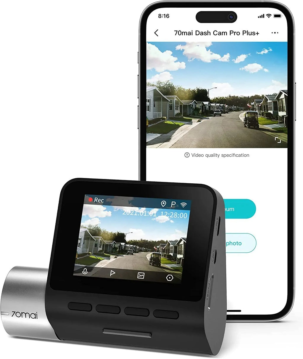 70mai A500S dash cam with 2-inch screen, black, mounted on windscreen