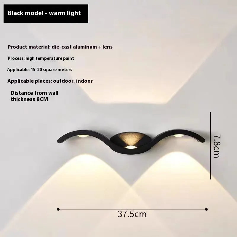 Simple outdoor waterproof LED doorplate wall lamp in black die-cast aluminium with 1 LED bead