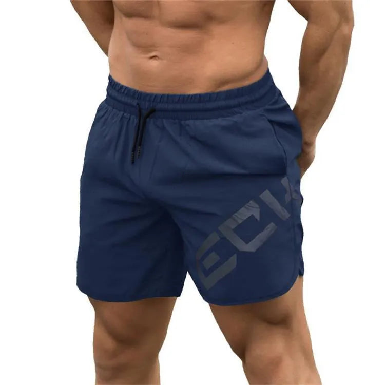 Men's elastic thin training running shorts in knee-length style with quick-drying nylon blend fabric