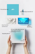 Glacier night light Bluetooth speaker with solid colour glacier pattern on bedside table