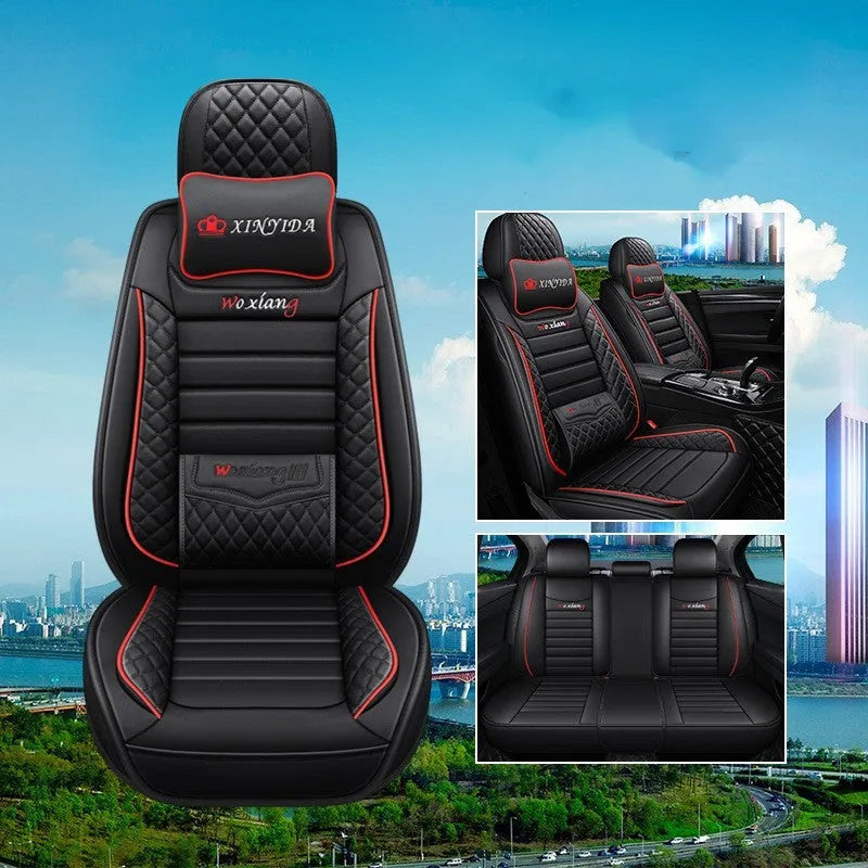 Leather car seat cushion with high elastic sponge filler, shown in a red colour on a car seat.