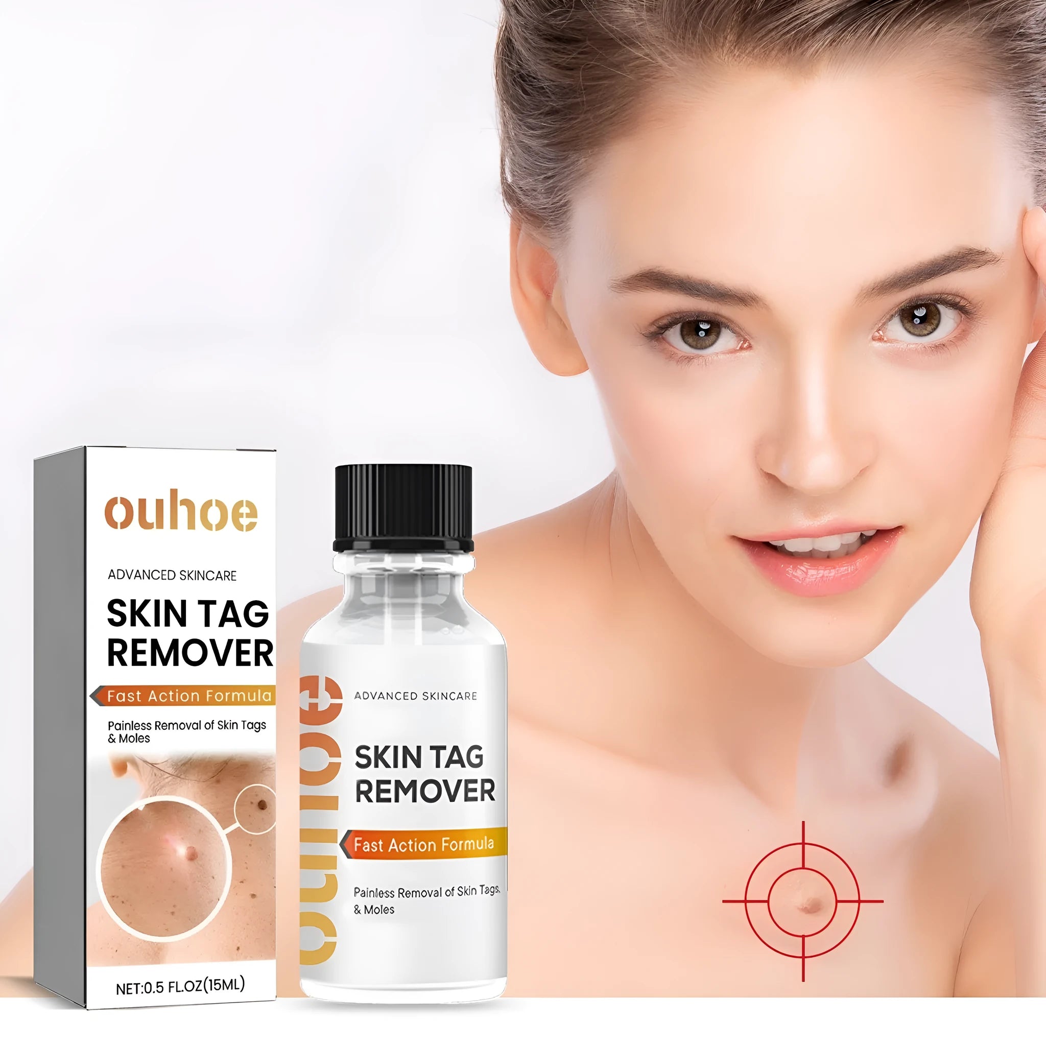 Cleansing skin wart fading mole solution in 15ml plastic bottle with dimensions 2.5 x 2.5 x 7cm
