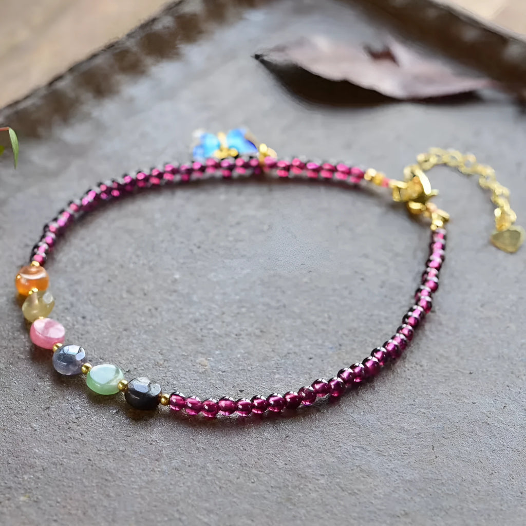 Geometric purple garnet women's anklet ethnic style jewellery ankle chain