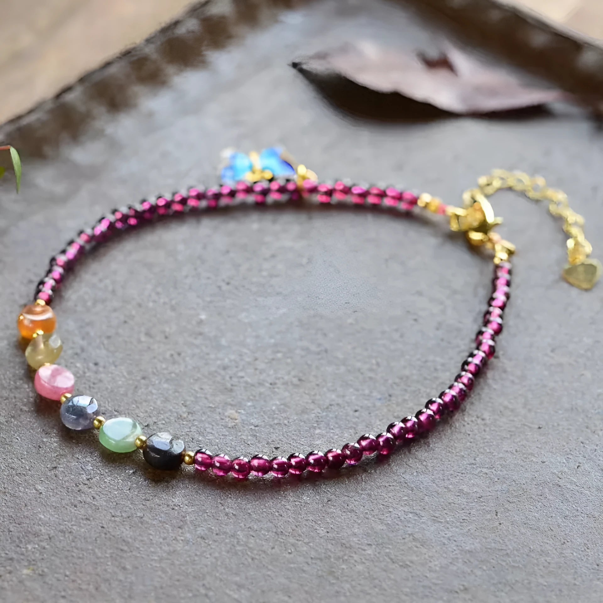 Geometric purple garnet women's anklet ethnic style jewellery ankle chain