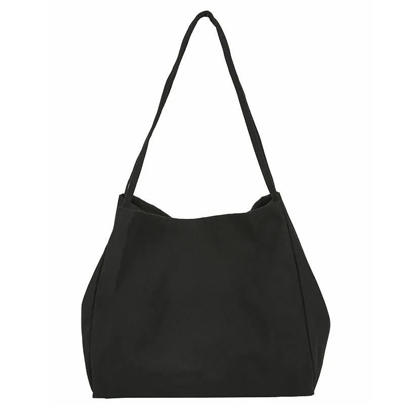 Solid colour women's canvas handbag with double shoulder straps and mobile phone compartment