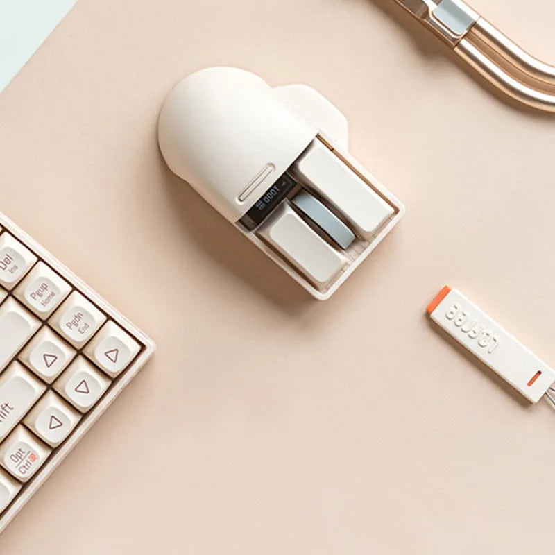 Xiaoqiao Tofu coloured ergonomic wireless mouse with seven buttons and a scroll wheel.