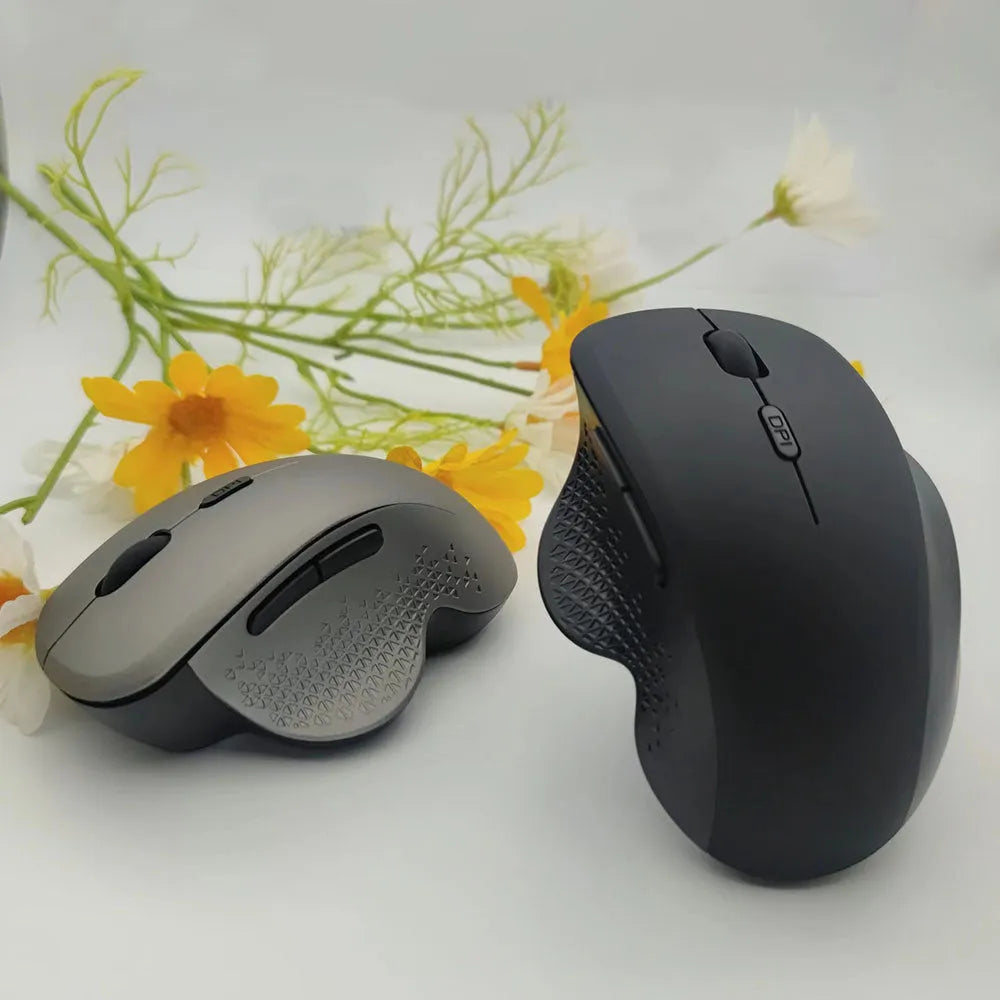 Black or grey self-charging wireless laptop mouse with USB cable, compact 112mm design