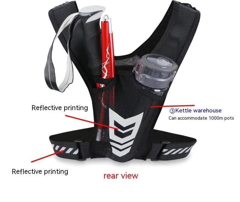 Breathable large capacity polyester chest bag in black for outdoor sports, free size adjustable waist strap