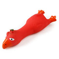 Brightly coloured latex duck pet sound toy in blue, red, and yellow for dogs and cats