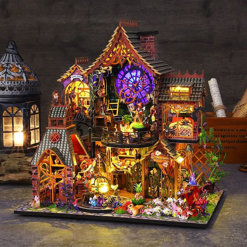 Hand-assembled 3D wooden puzzle model Magic Forest with LED light, 26.5x19.5x27 cm