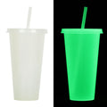 Halloween-themed luminous plastic straw cup with 720ml capacity and cylindrical shape.