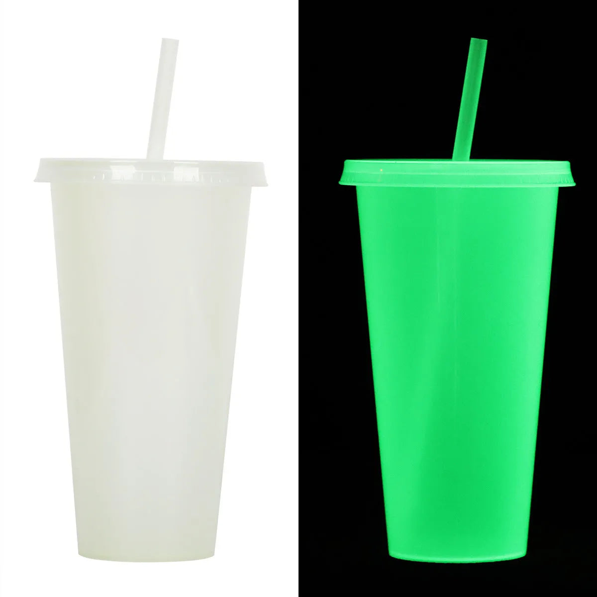 Halloween-themed luminous plastic straw cup with 720ml capacity and cylindrical shape.