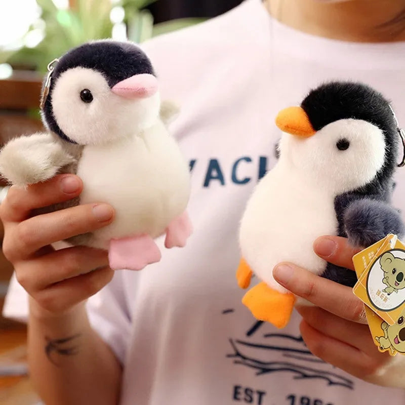 Black plush penguin toy pendant 10cm height on a keychain
