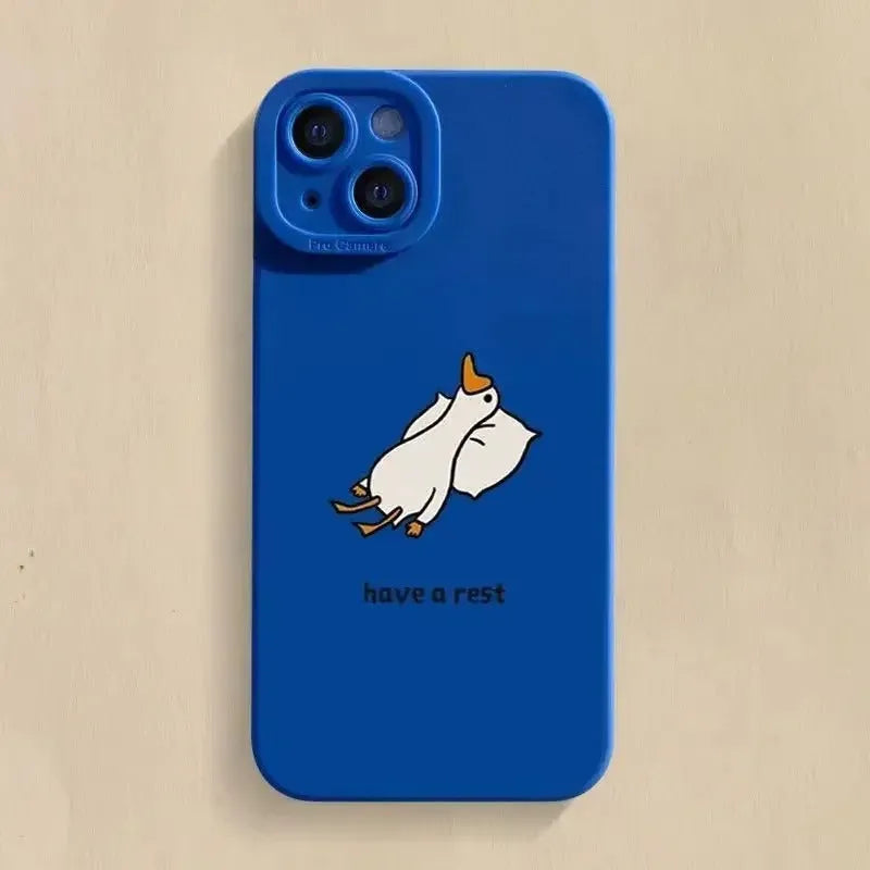 Cartoon duck design silicone iPhone case in black, white, or blue colour