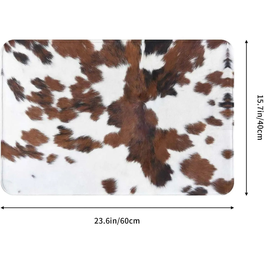 Personalised flannel floor mat in a choice of prints including beach starfish, black gold marble, and brown cow on a soft polyester surface.