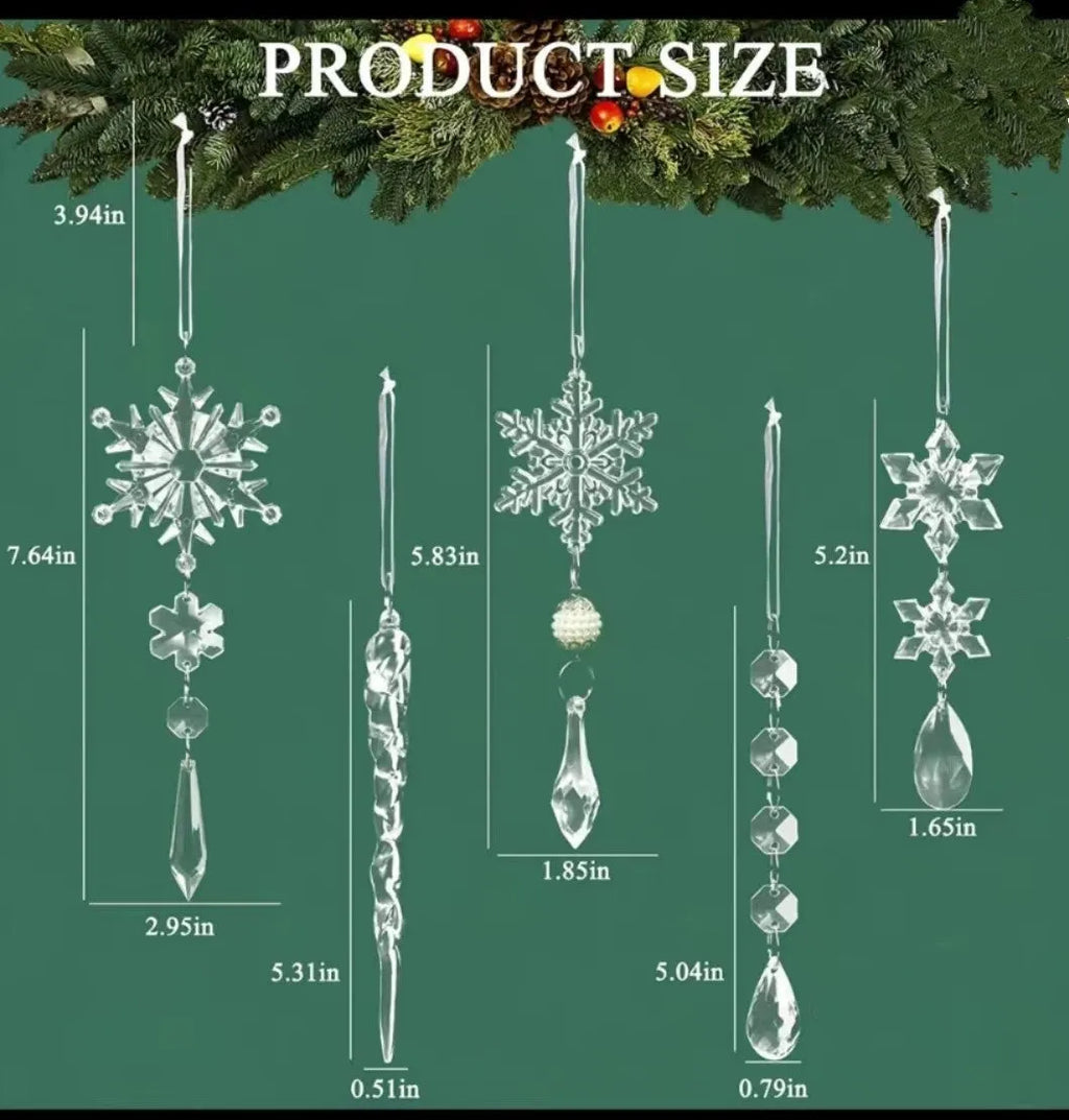 10 clear acrylic ice cone Christmas tree hanging ornaments with white ribbons