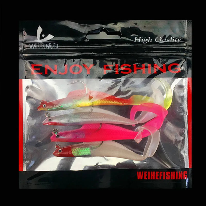 12cm soft fishing lure with lead head and PVC body in pink, yellow, red luminous, white, and transparent colours
