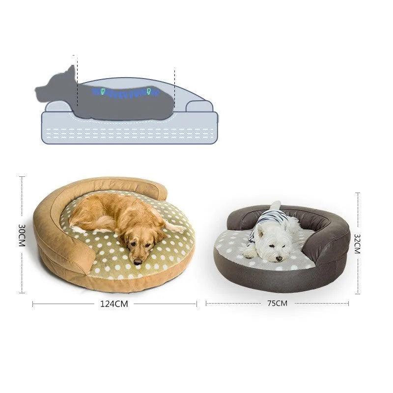 Large cloth dog bed mat in dot style khaki colour, 124 cm length, for indoor kennel use