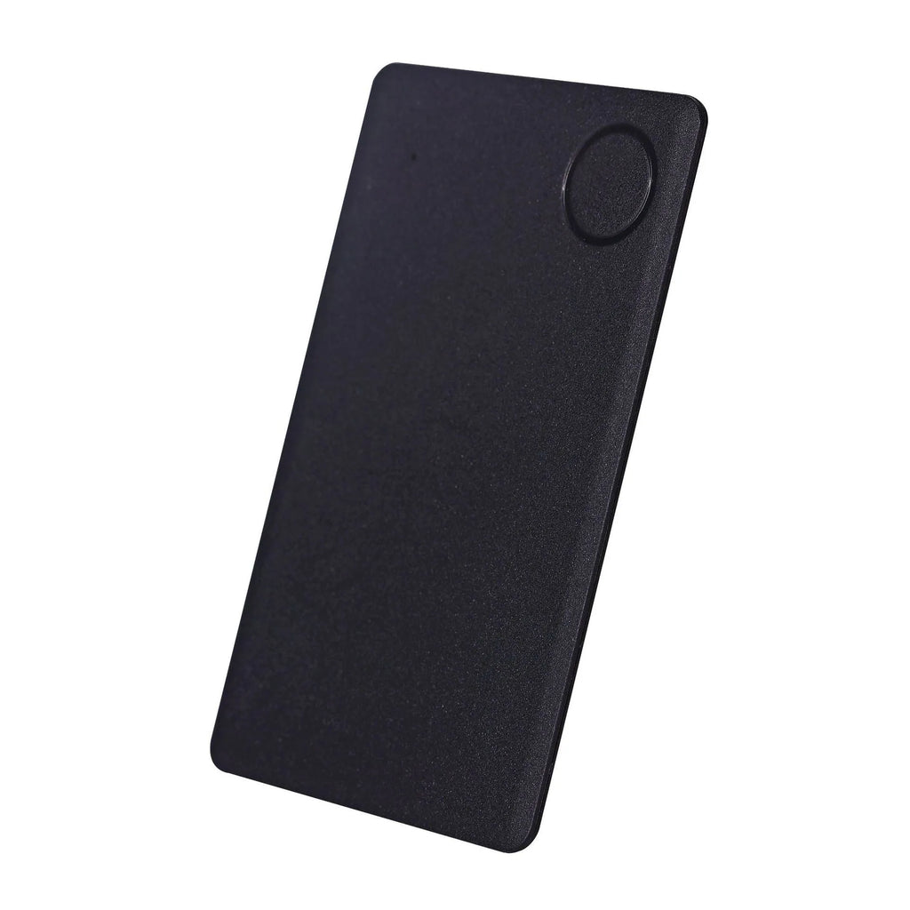 Black universal card anti-lost locator with Bluetooth 5.0, ABS construction, and hanging loop