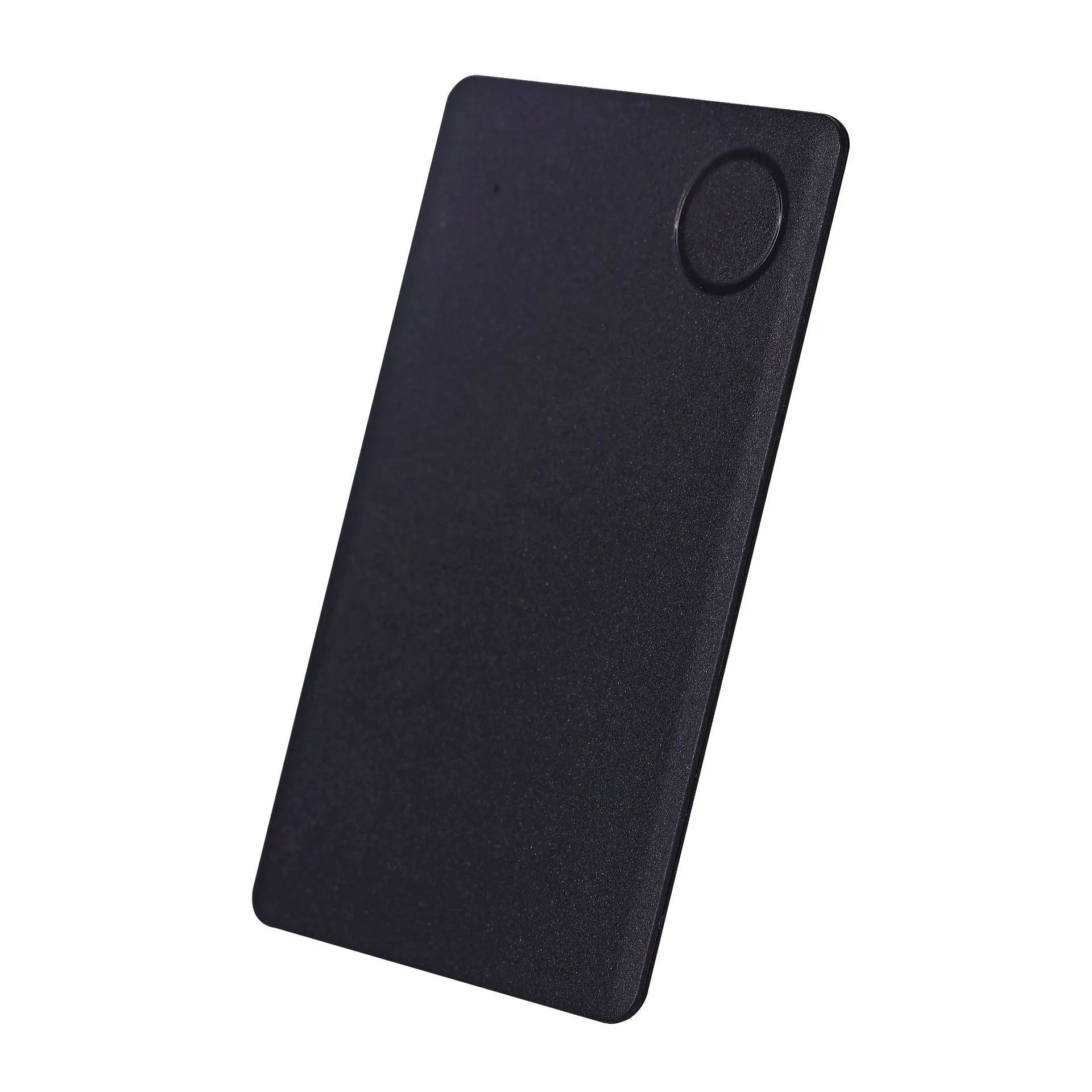 Black universal card anti-lost locator with Bluetooth 5.0, ABS construction, and hanging loop