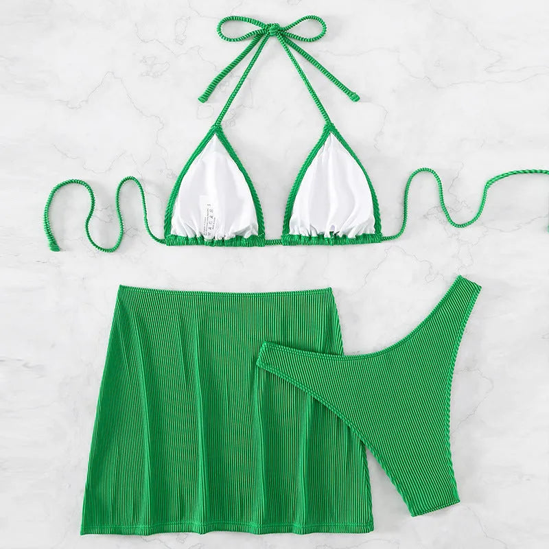 Small rib fabric bikini swimsuit set with sleeveless top and briefs in summer colours
