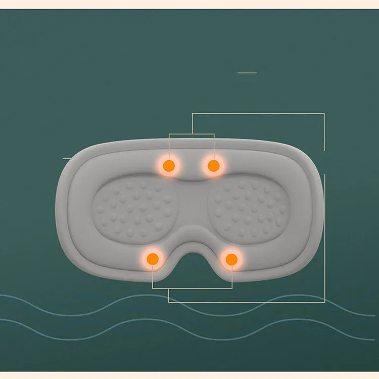 Pink portable eye SPA mask with steam and vibration massage functions on a grey background.