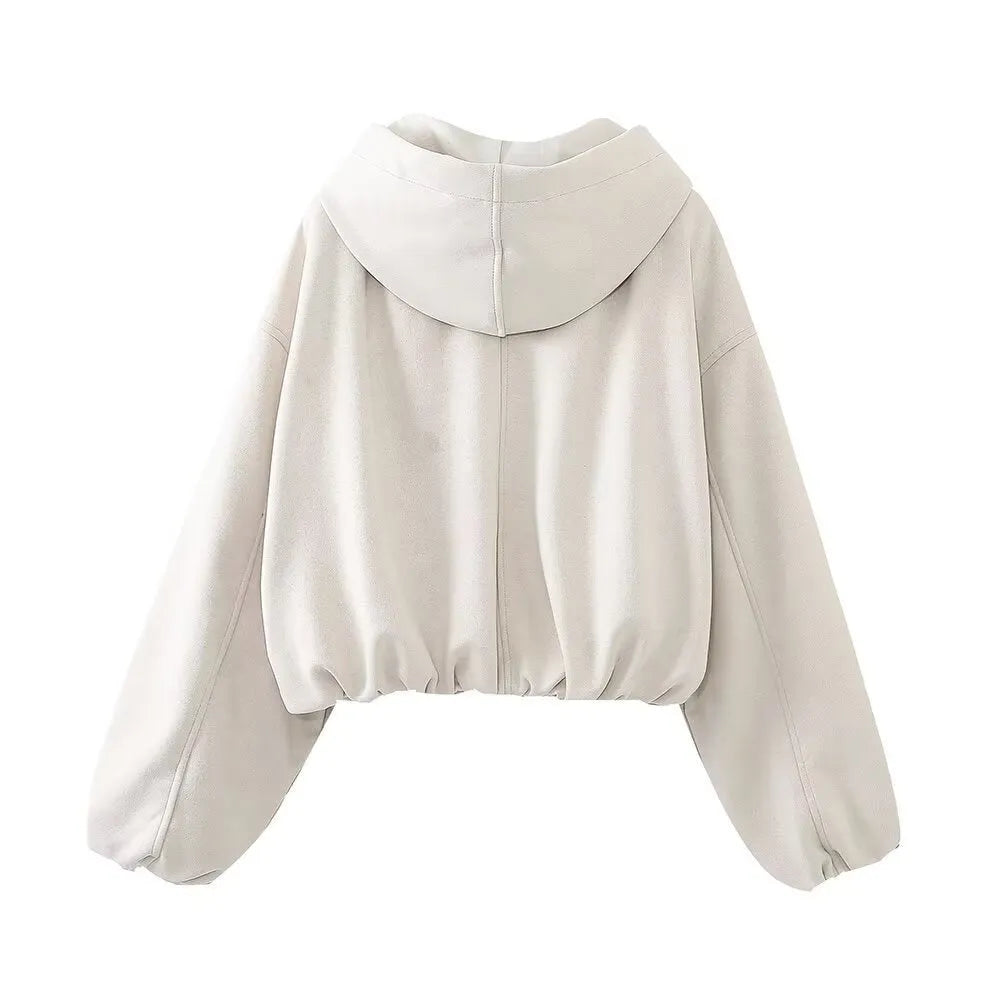 Women's casual suede hooded jacket in black or white colour options