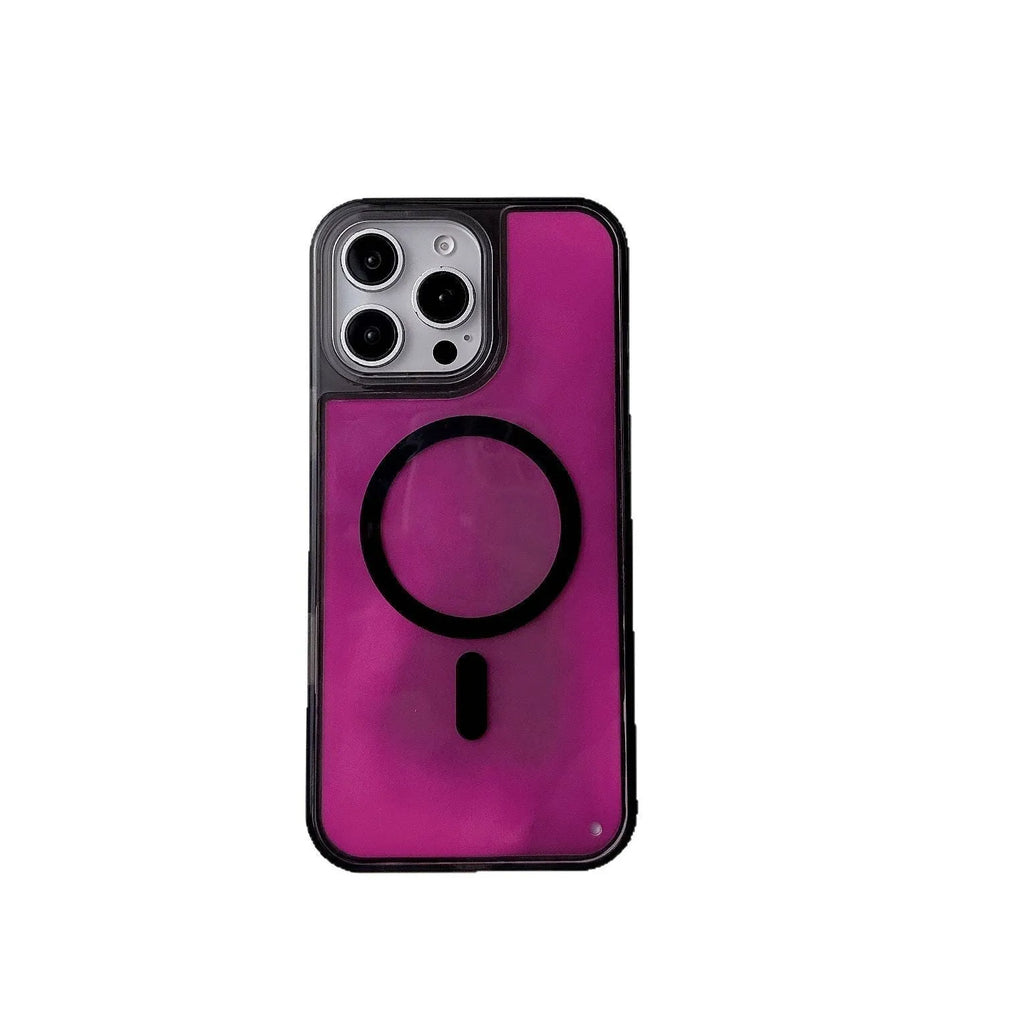 Luminous quicksand magnetic suction phone case for iPhone 14 Pro Max in transparent colour with glow-in-the-dark effect