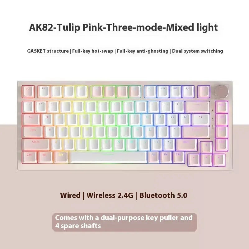 Creative Color Tulip White Mixed Light Green Axis Wired Keyboard on desk