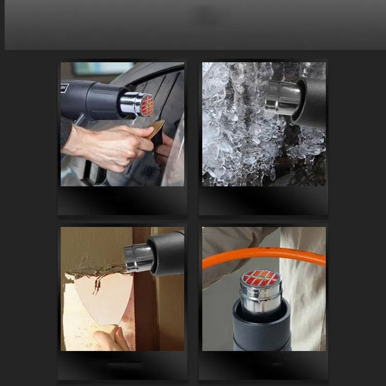 A black 2000W hot air gun with a two-speed switch and grid-pattern air outlet.