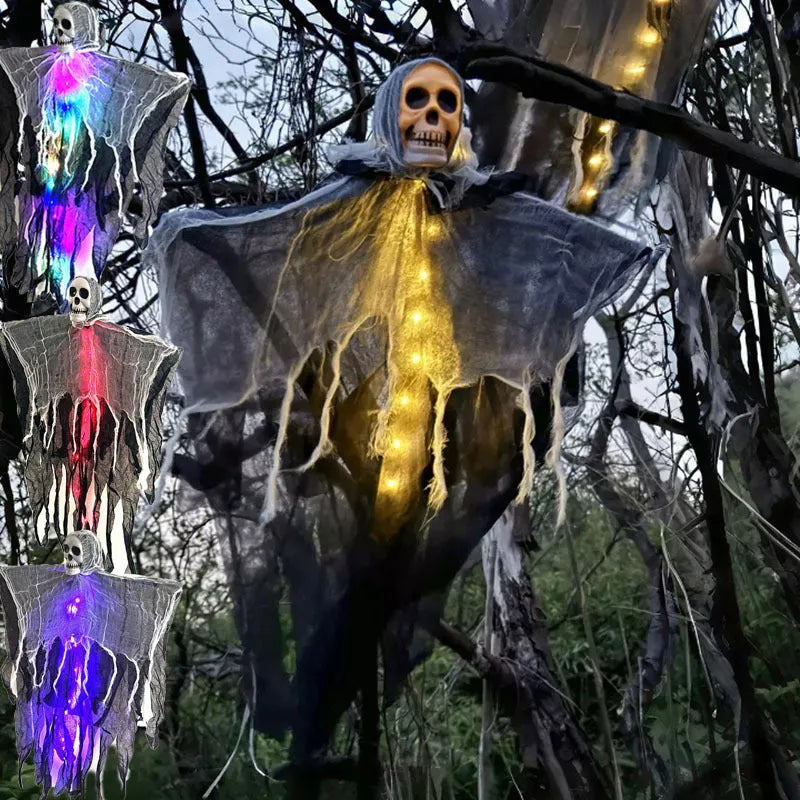 85cm Halloween hanging ghost decoration in mixed colours with cloth drape and metal hook