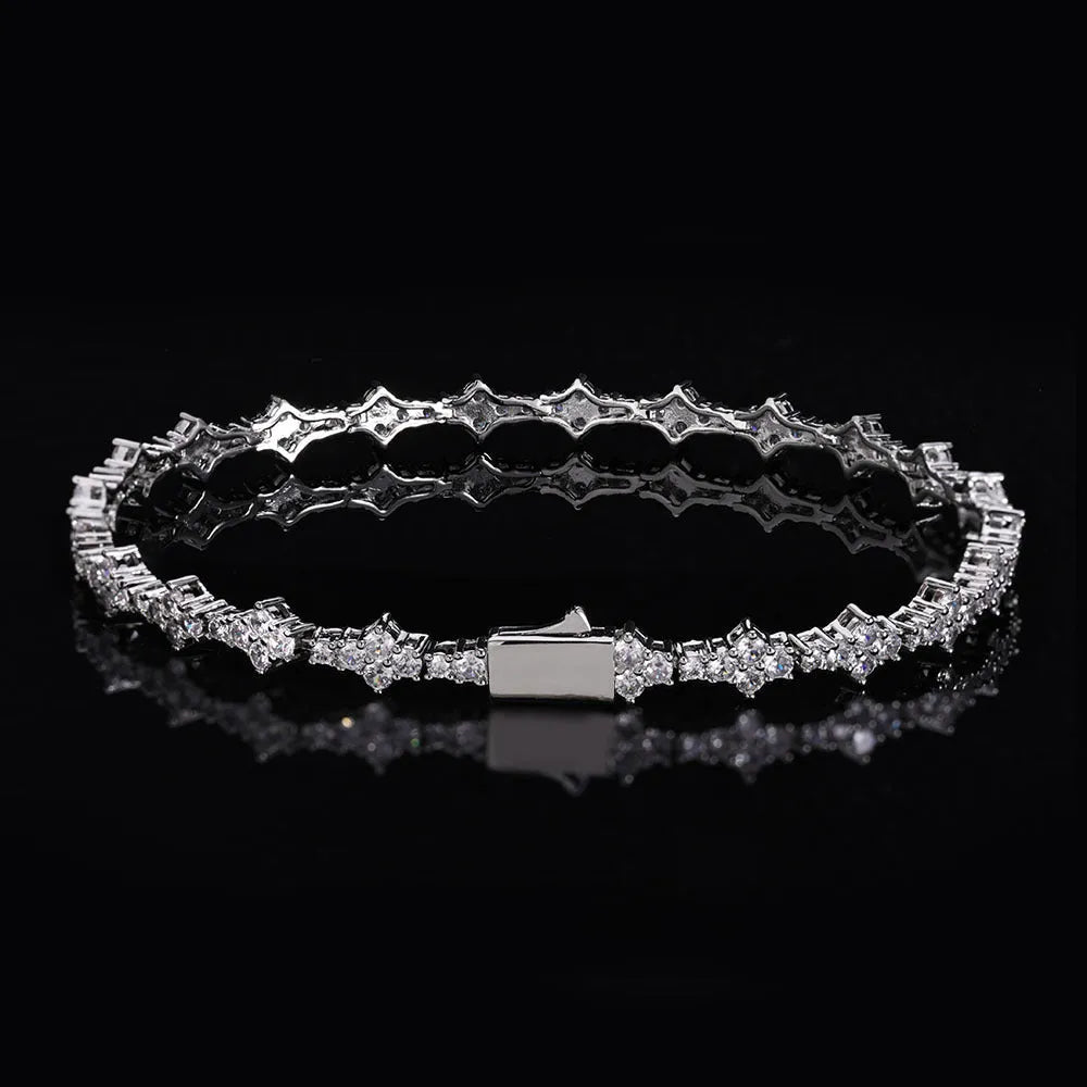 Copper spring fastener bracelet with inlaid zircon in gold finish, 6.5mm width geometric chain