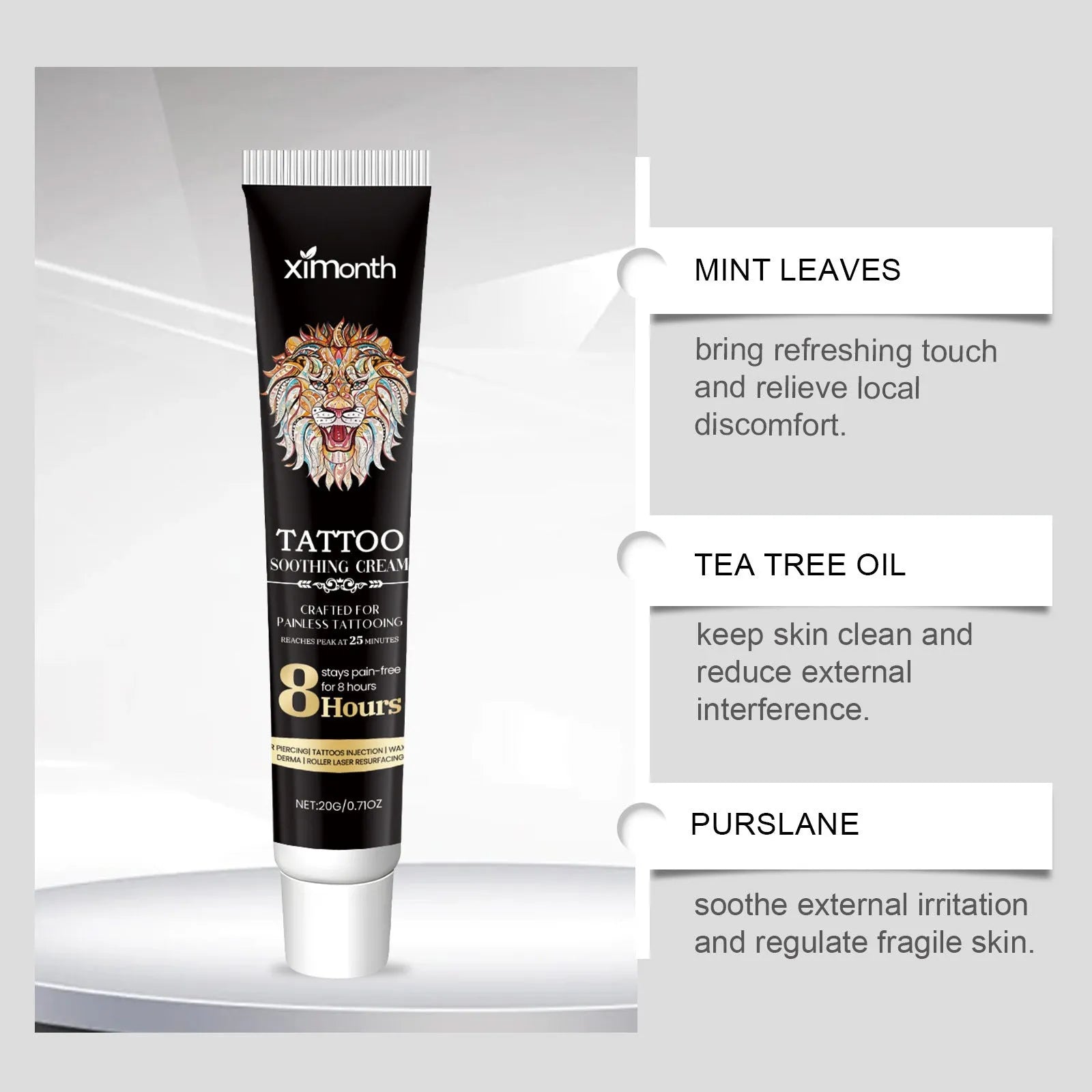 20g tattoo soothing neck cream tube with botanical ingredients for post-tattoo care