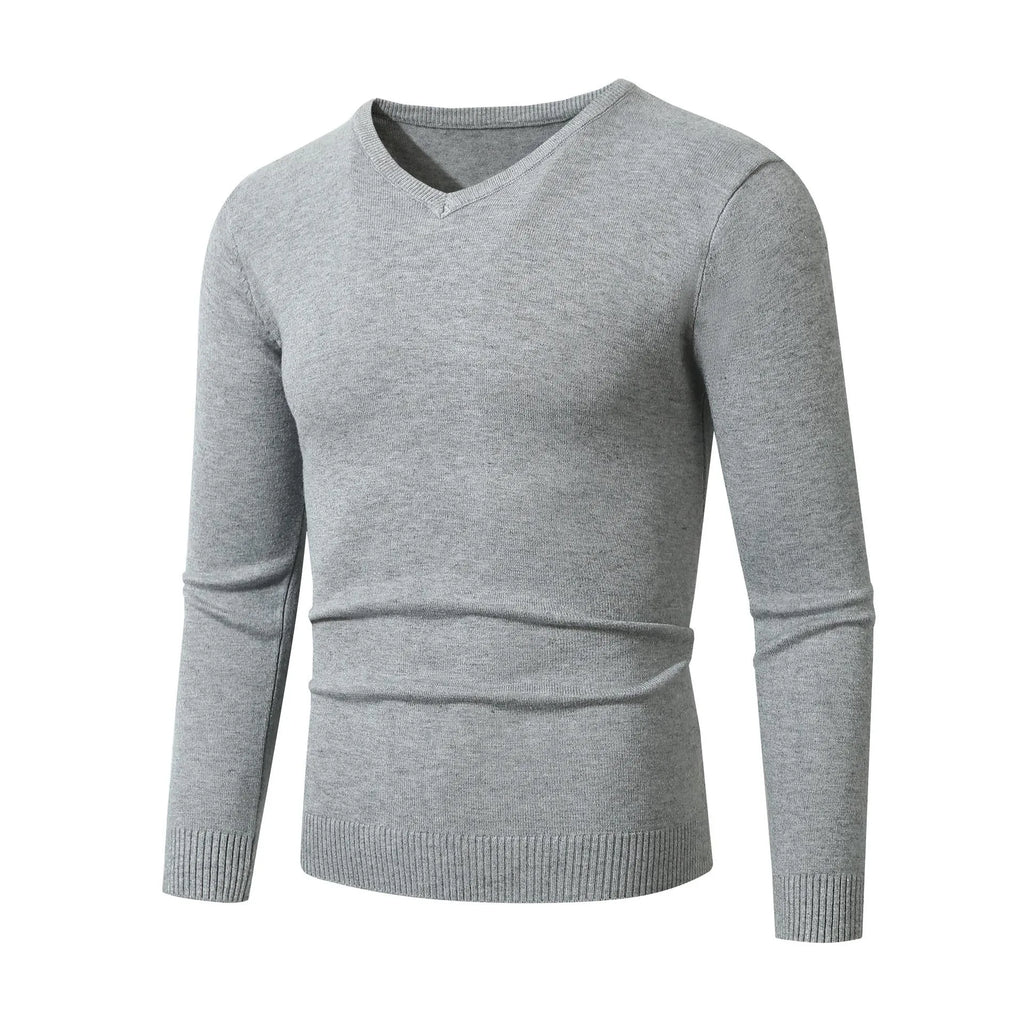 European and American casual long-sleeve V-neck sweater base layer in beige, loose fit, polyester knit