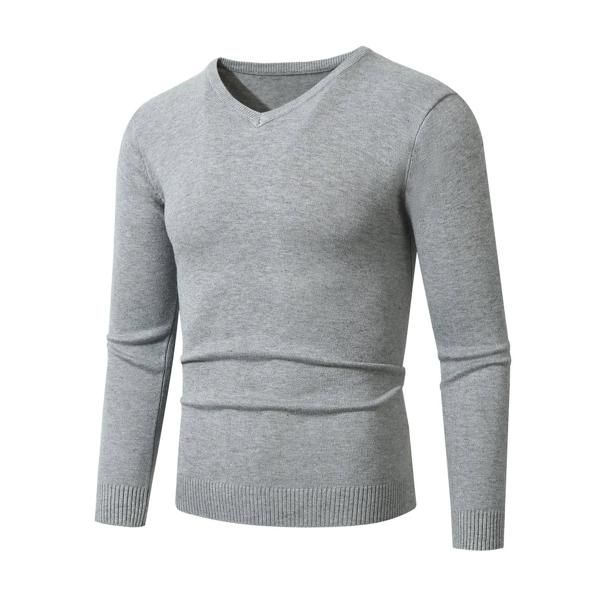 European and American casual long-sleeve V-neck sweater base layer in beige, loose fit, polyester knit