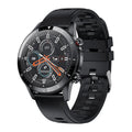 Black Bluetooth smart watch with 1.3-inch screen on wrist, showing call and music icons.