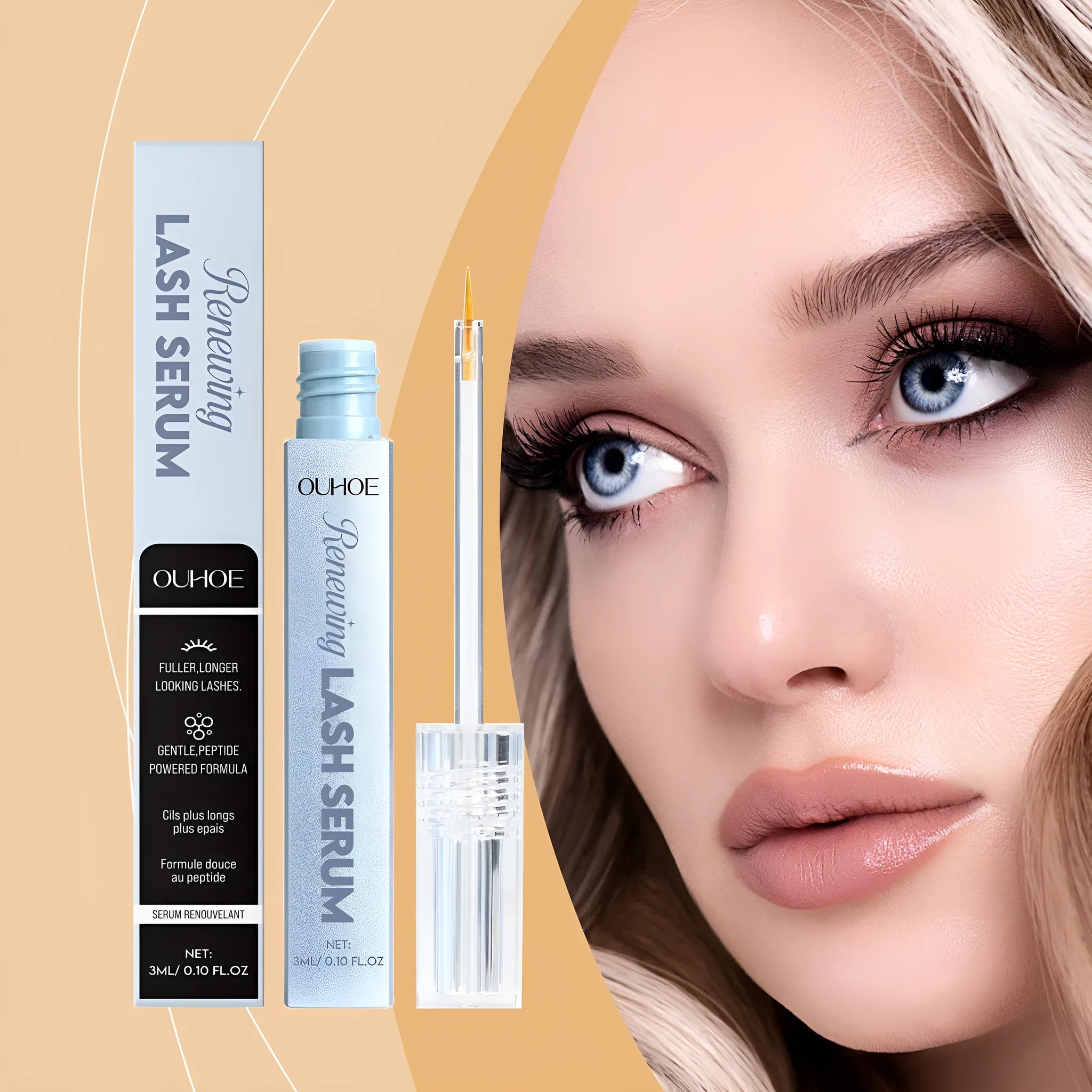 3ml bottle of eyelash nourish liquid with growth serum and applicator