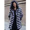Women's zebra stripe pattern artificial mink fur overcoat with regular sleeves