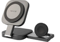Desktop three-in-one wireless charger in black with Type-C interface, large and small pads for Apple 12 series
