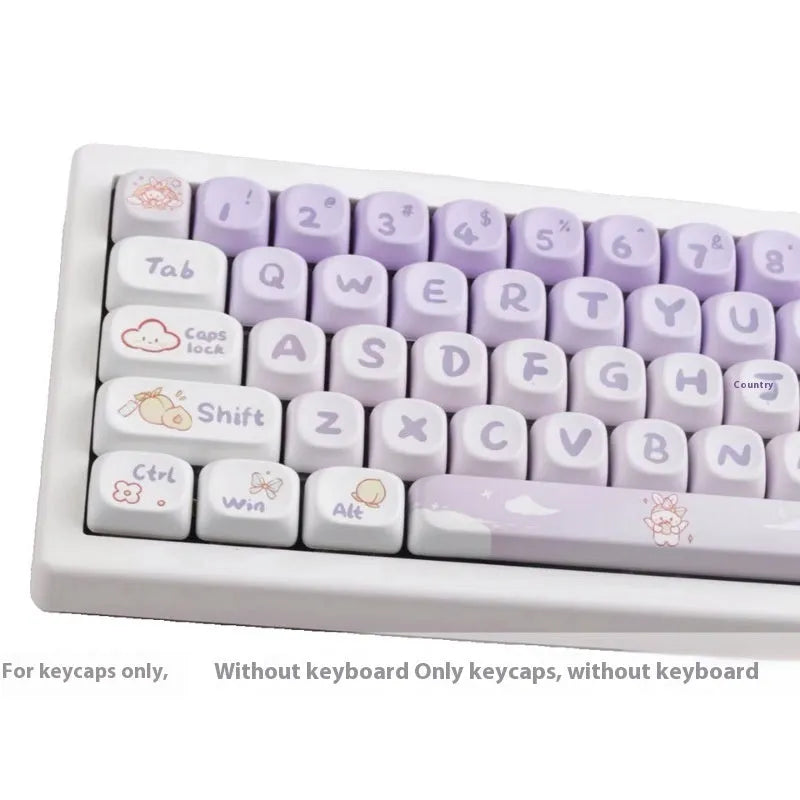 Set of purple gradient mechanical keyboard keycaps with white rabbit artwork.