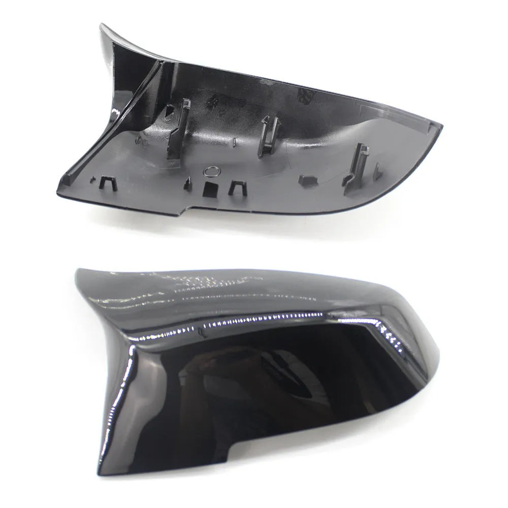 Pair of paint bright black modified horn-shaped rear-view mirror shells for BMW 3 Series and 4 Series F20 F30 models