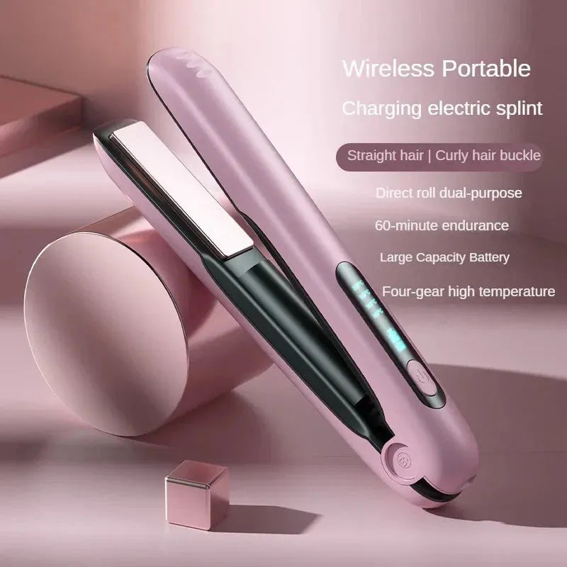 Wireless hair straightener flat iron in black with 28mm heating plate and LED temperature display