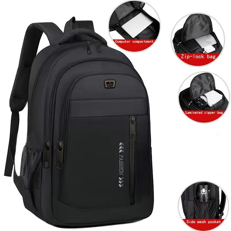 Commuter lightweight waterproof backpack made of Oxford cloth with 20-35L capacity, air pillow belt, in black colour