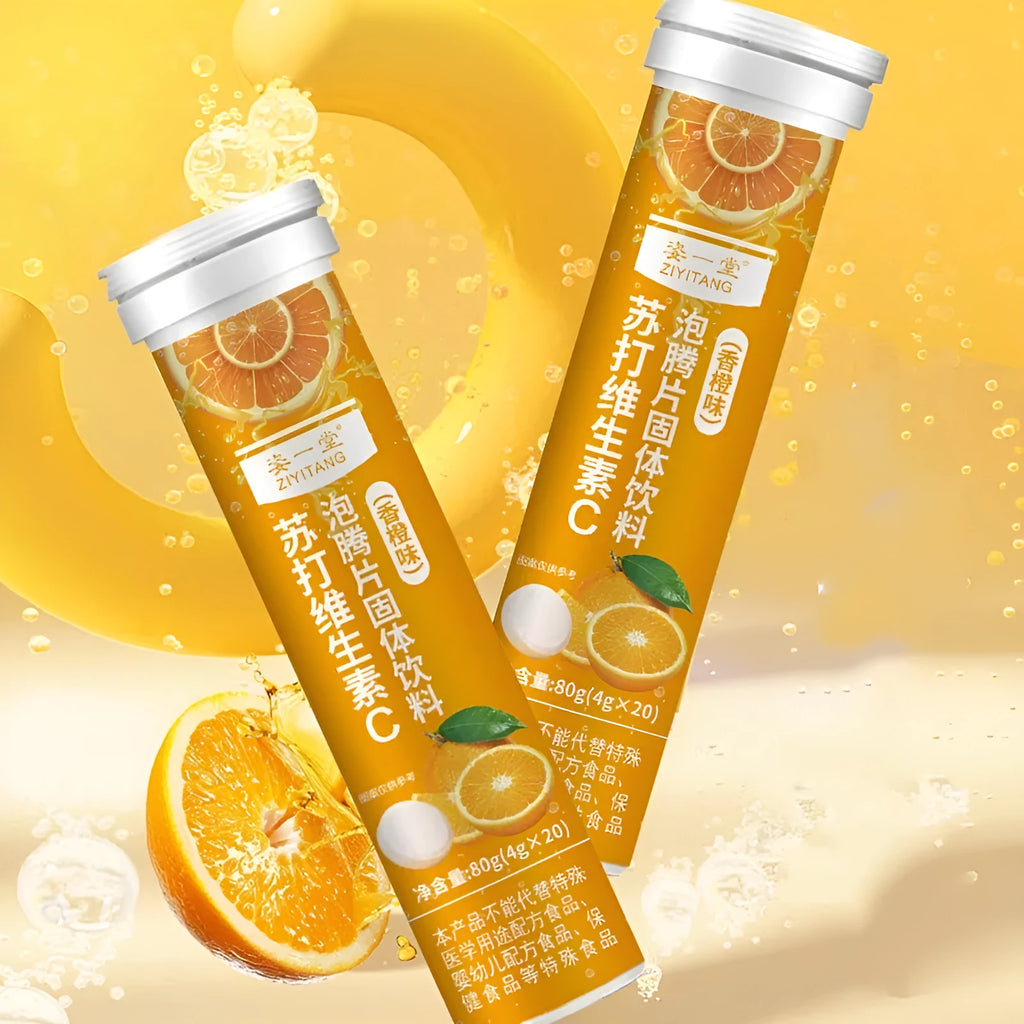 Bottle of orange-flavoured soda VC effervescent tablets, 4g x 20 pieces, solid beverage