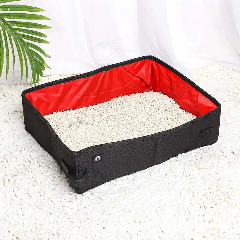 Portable foldable litter box in black waterproof Oxford cloth, 40x30cm, packed flat