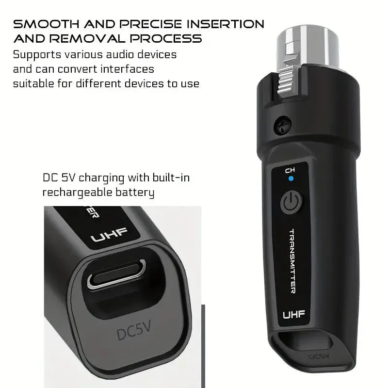 Wireless grenade moving coil microphone with 6.35mm guitar port option for wired conversion